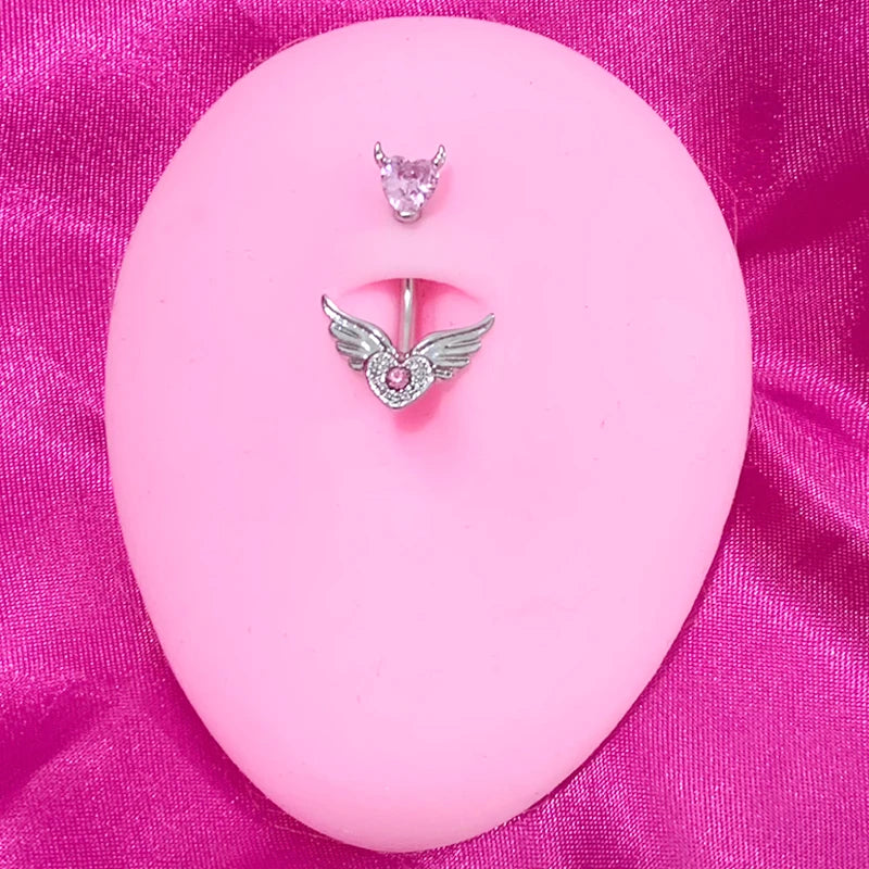 Celestial Love Belly Ring – Pink Winged Heart Body Jewelry