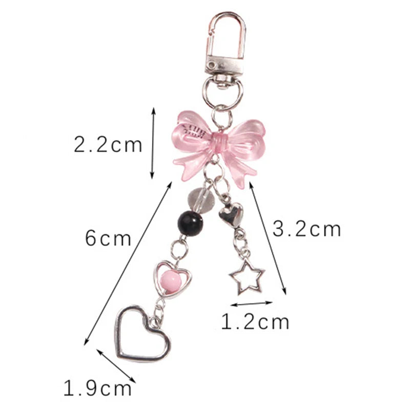 Kawaii Goth Y2K Phone Charm – Bow, Heart & Star Keychain Pendant