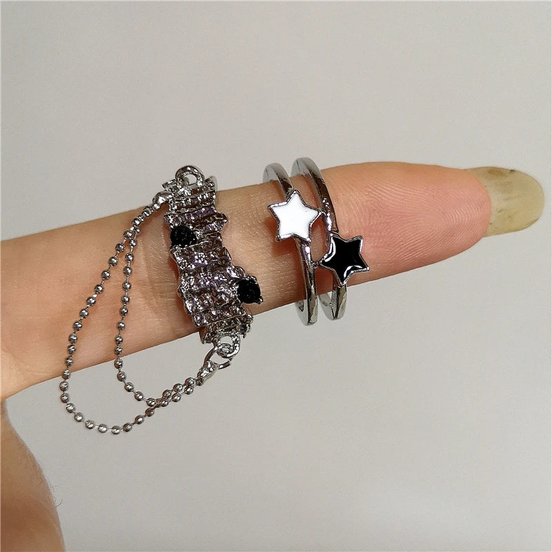 Kpop Gothic Double Layer Star Crystal Ring – Y2K EMO Grunge Jewelry