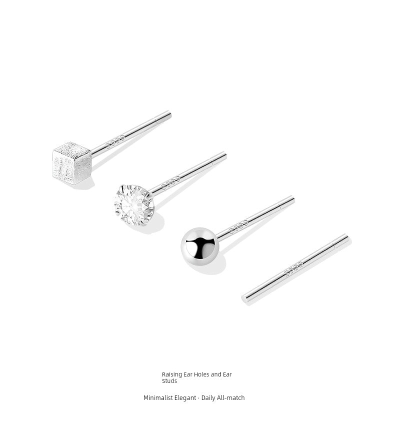 Women's Sterling Silver Sleep No Need to Take off Anti-Blocking Ear Studs