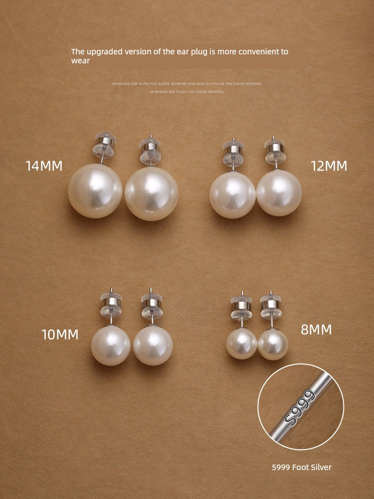 Women's Dignified Ear Clips Large Pearl Best Selling Silver Needle