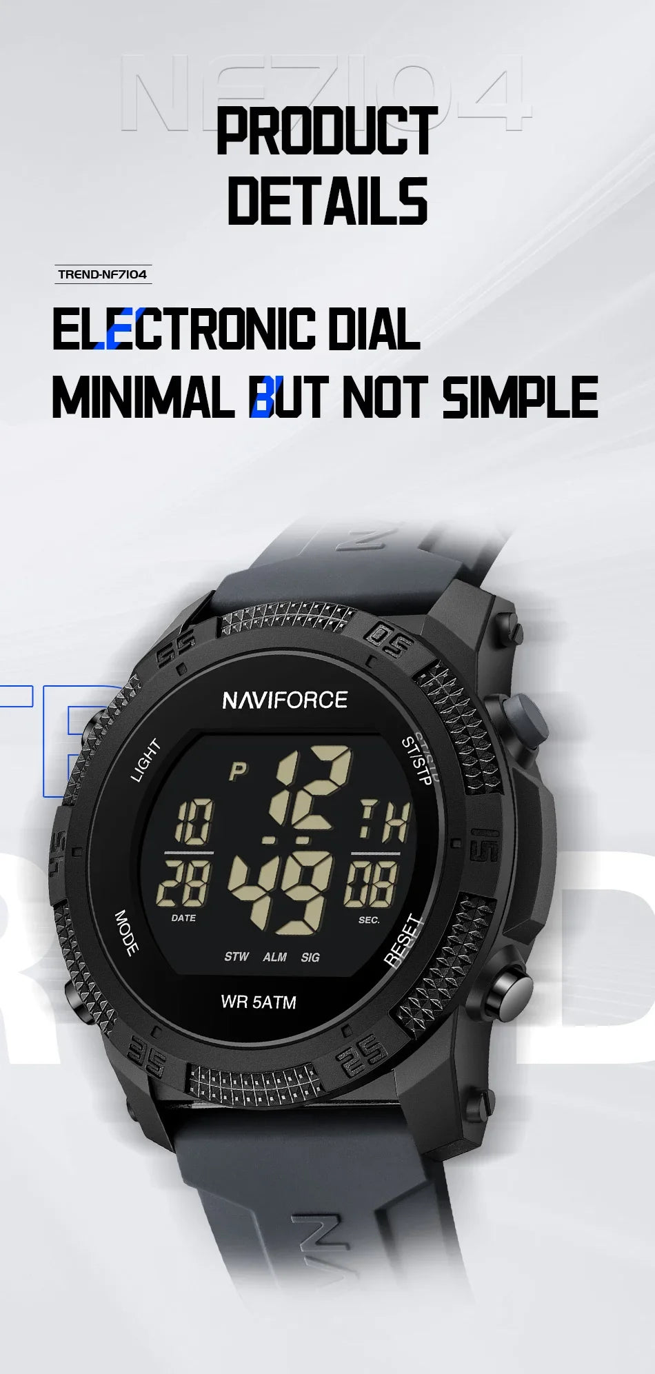 NAVIFORCE Men's Digital Watch - 50m Waterproof, Silicone Strap, Sport Style, High Quality 2024 Model