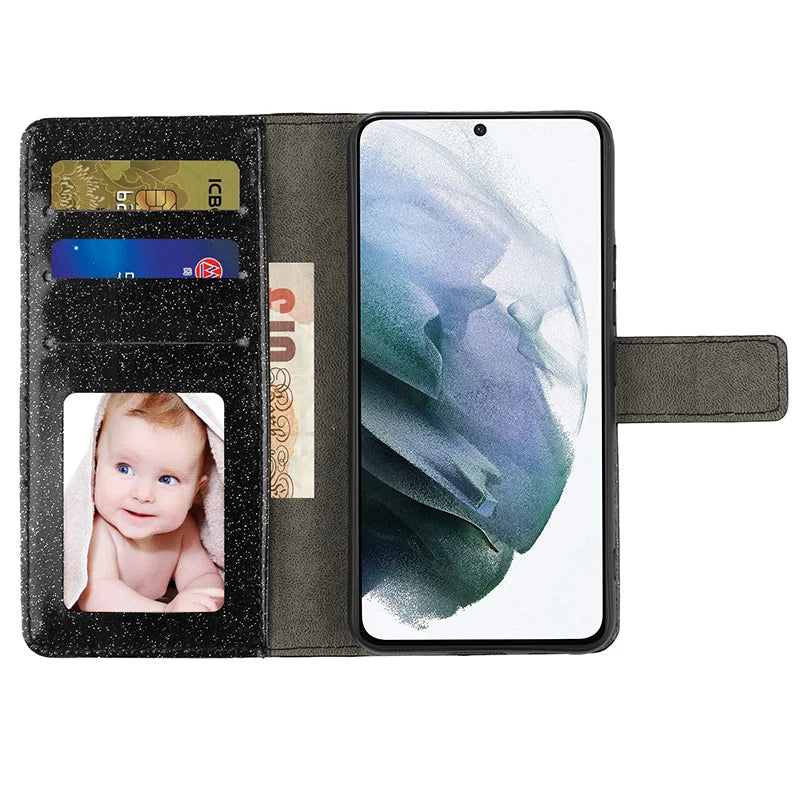 Shimmer Wallet Flip Case – Glitter Design for iPhone 16, 15, 14 & More