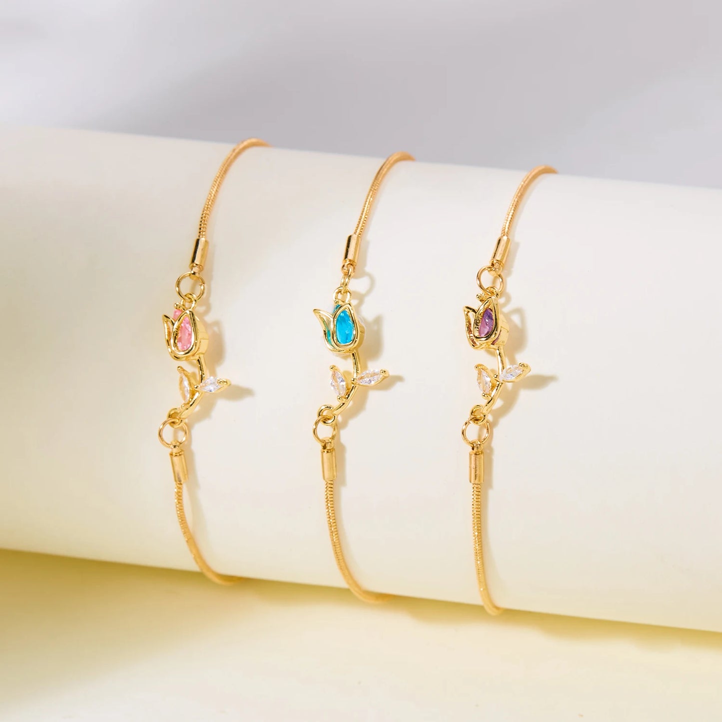 Blossoming Tulip Crystal Charm Bracelet – Elegant Y2K Floral Jewelry Gift