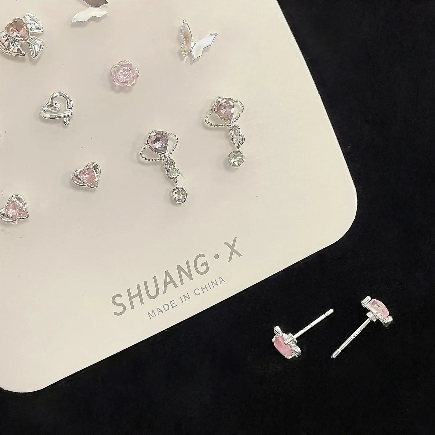 Pink Crystal Bow Sweetheart Studs