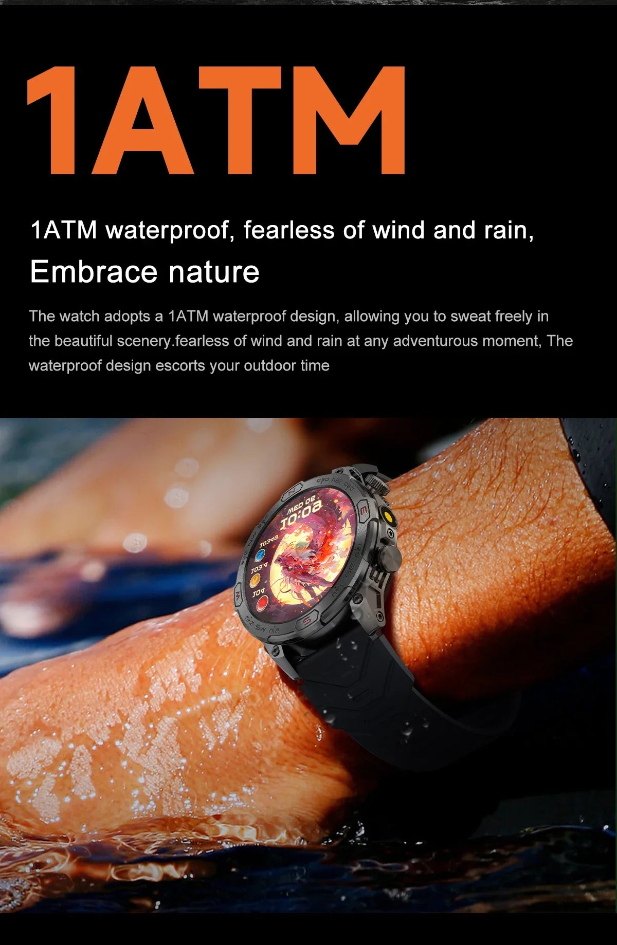 Outdoor Military Smart Watch - Bluetooth Call, Fitness GPS, Compass, Waterproof, for Android & iOS