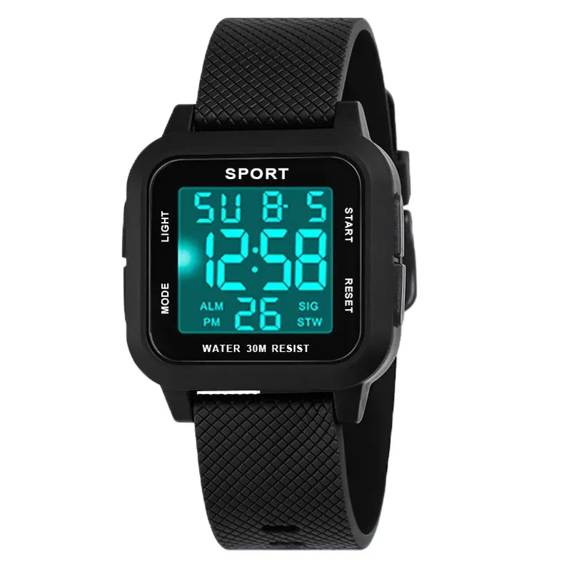 YIKAZE Men's Digital Watch Rubber Men Sports LED Watches 3Bar Waterproof Alarm Chrono Clock Man Fitness Electronic Wrist Watch