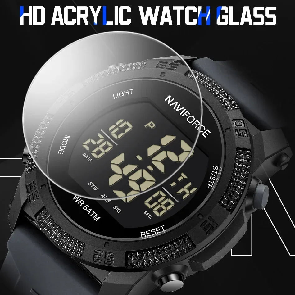 NAVIFORCE Men's Digital Watch - 50m Waterproof, Silicone Strap, Sport Style, High Quality 2024 Model