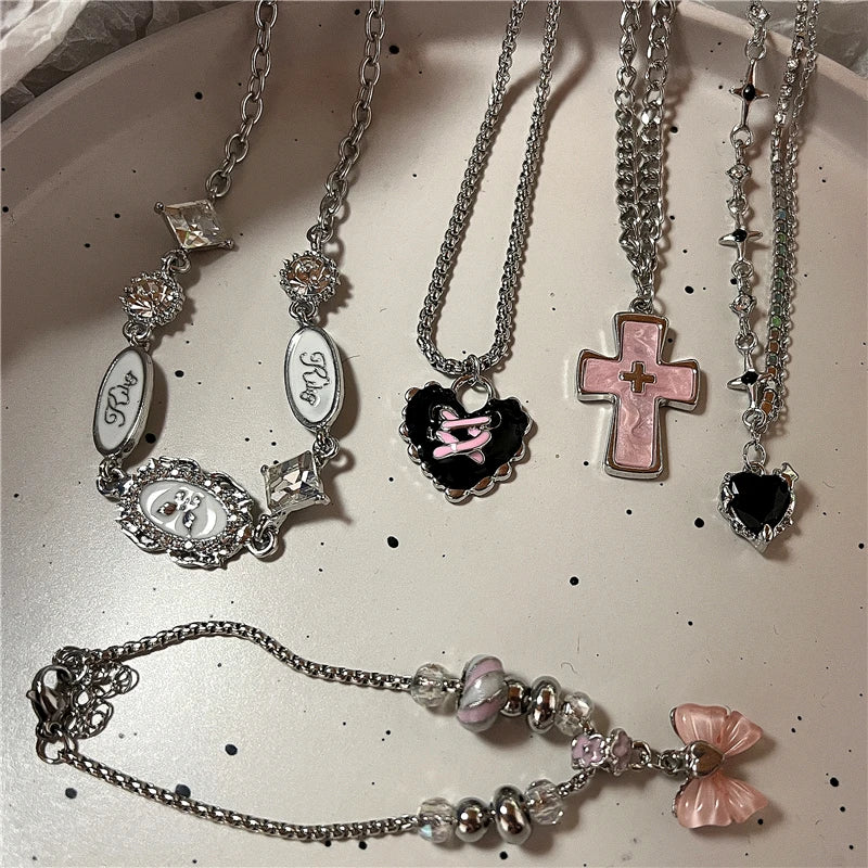 Gothic Pink Cross Choker Necklace – Punk Y2K Grunge Jewelry