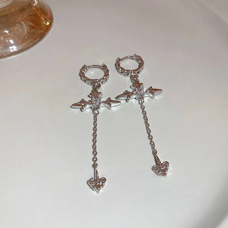 Crystal Cross Tassel Sparkle Earrings