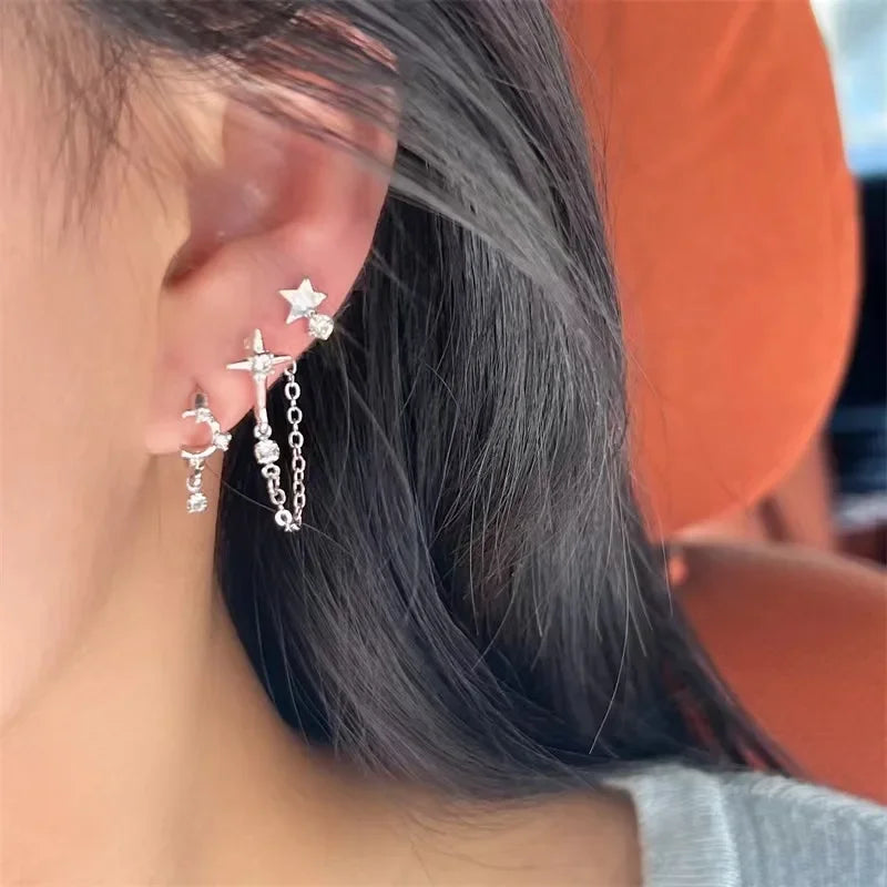 Shimmering Star Chain Earrings