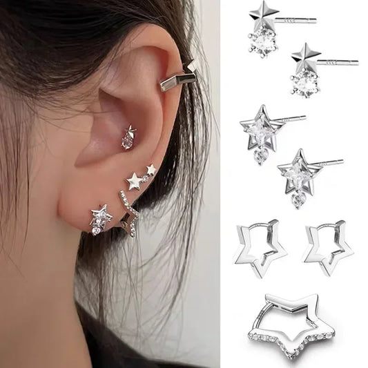 Cosmic Starburst Stud Earrings – Y2K Silver Helix Jewelry