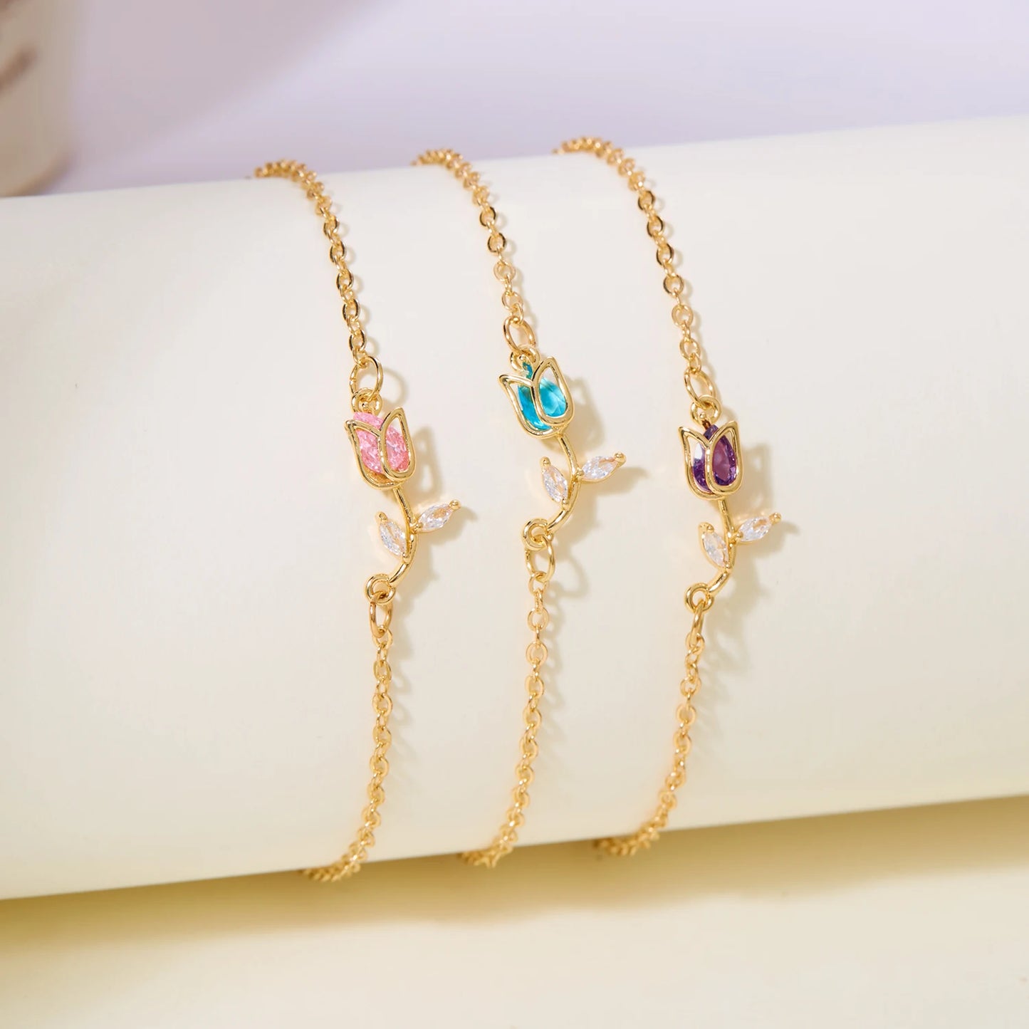 Blossoming Tulip Crystal Charm Bracelet – Elegant Y2K Floral Jewelry Gift