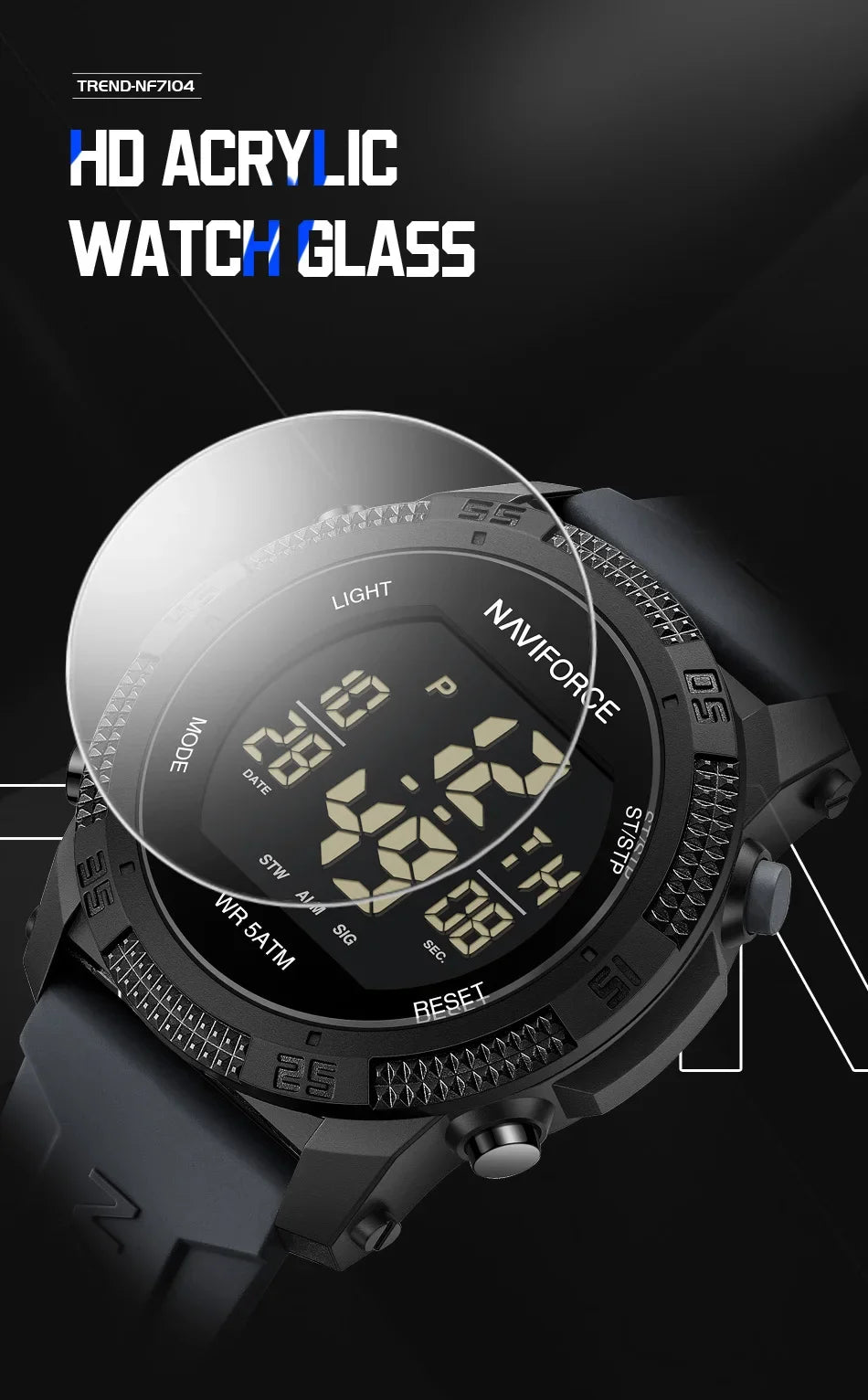 NAVIFORCE Men's Digital Watch - 50m Waterproof, Silicone Strap, Sport Style, High Quality 2024 Model