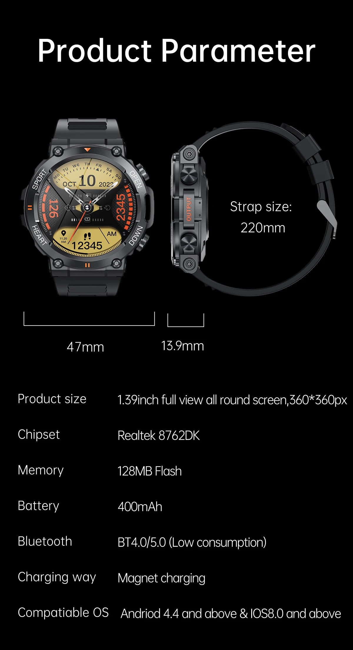 2023 Military Smart Watch for Men – 1.39" Bluetooth Call, Fitness & Health Tracker, Waterproof for iOS & Android