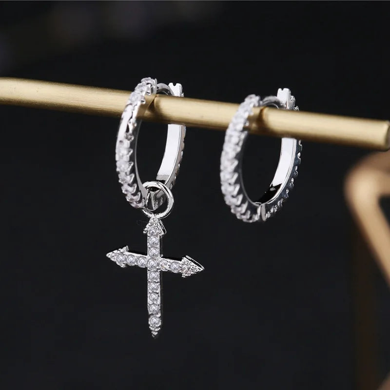 Mini Cross Zircon Hoop Earrings – Gothic Y2K Punk Jewelry