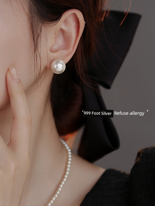 Women's Dignified Ear Clips Large Pearl Best Selling Silver Needle