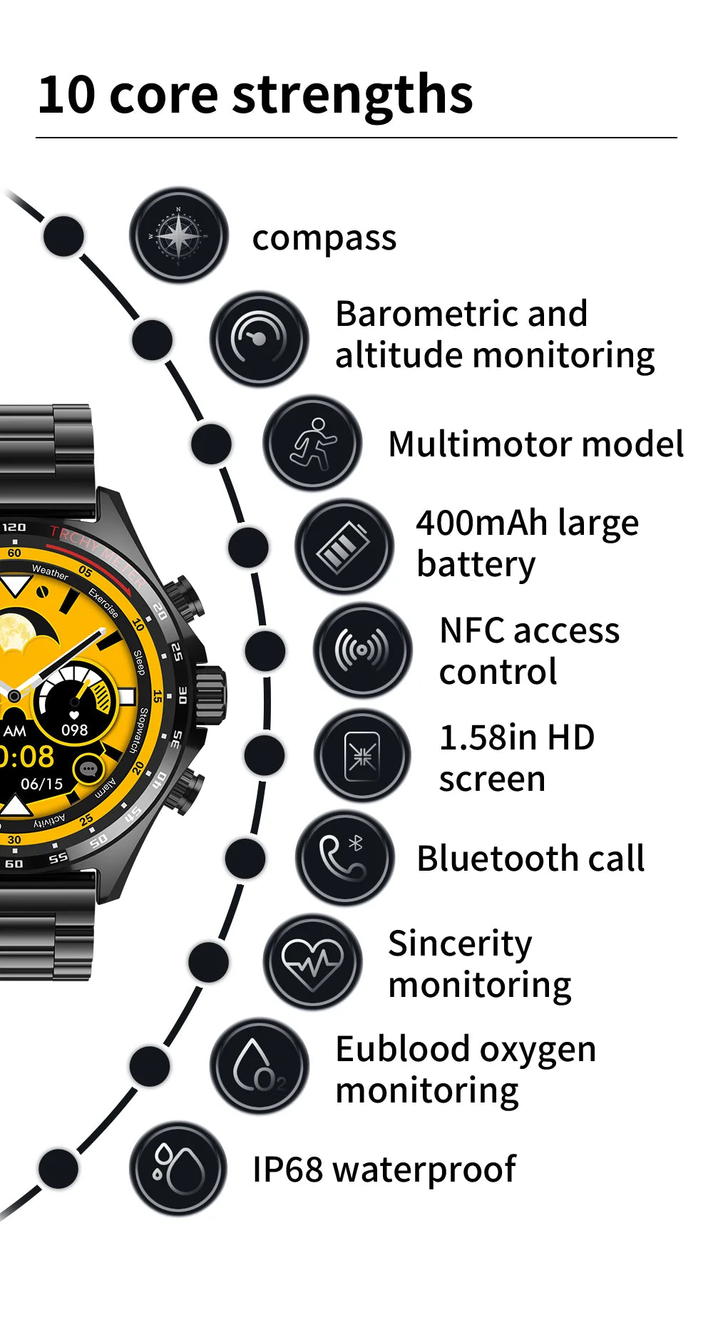 LIGE Smartwatch - 400mAh, Outdoor Compass, IP68 Waterproof, NFC Access, Fitness & Health Tracker