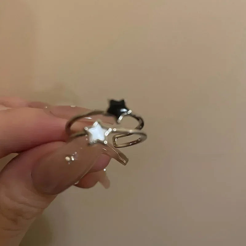 Gothic Double-Layer Star Ring – Vintage Y2K Aesthetic Jewelry