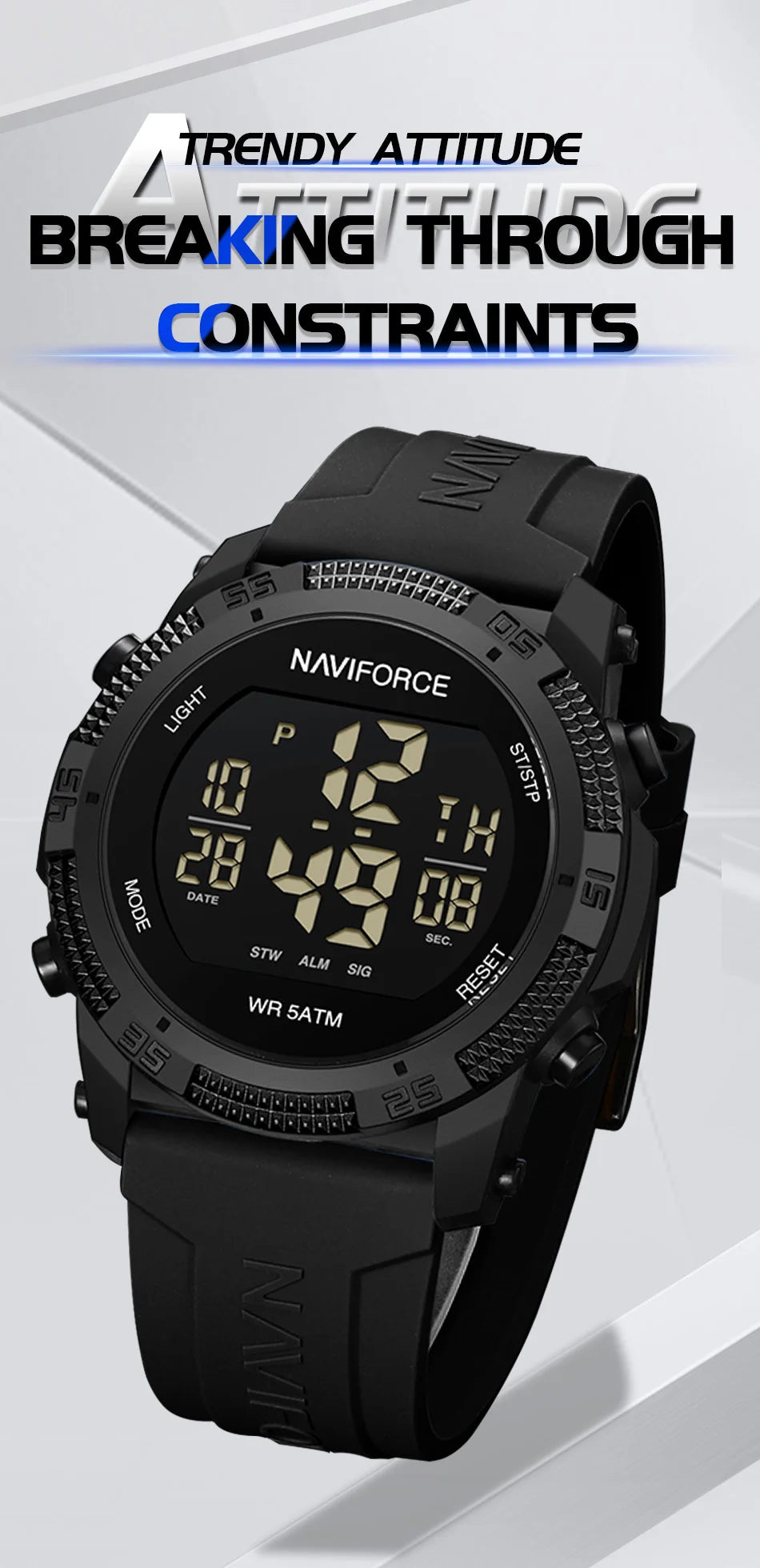 NAVIFORCE Men's Digital Watch - 50m Waterproof, Silicone Strap, Sport Style, High Quality 2024 Model