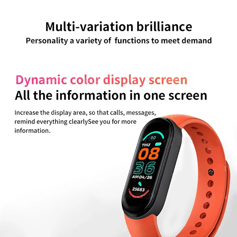 M6 Smart Watch for Men & Women - Fitness Tracker, Heart Rate & Blood Pressure Monitor, Waterproof, Multi-Function Sports Band