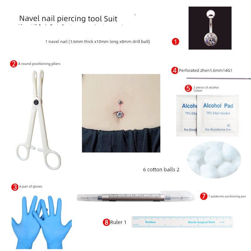 Labret Puncture Tool Tongue Pin Navel Stud Perforation Suit Shoelace PA Ring European and American Punk Human Titanium Steel Adhesive Nail