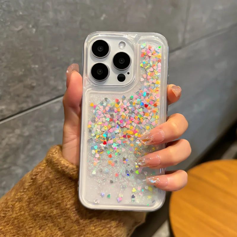 Stardust Dreams – Glitter Star Love Quicksand Case for iPhone 15, 14, 13 Pro Max