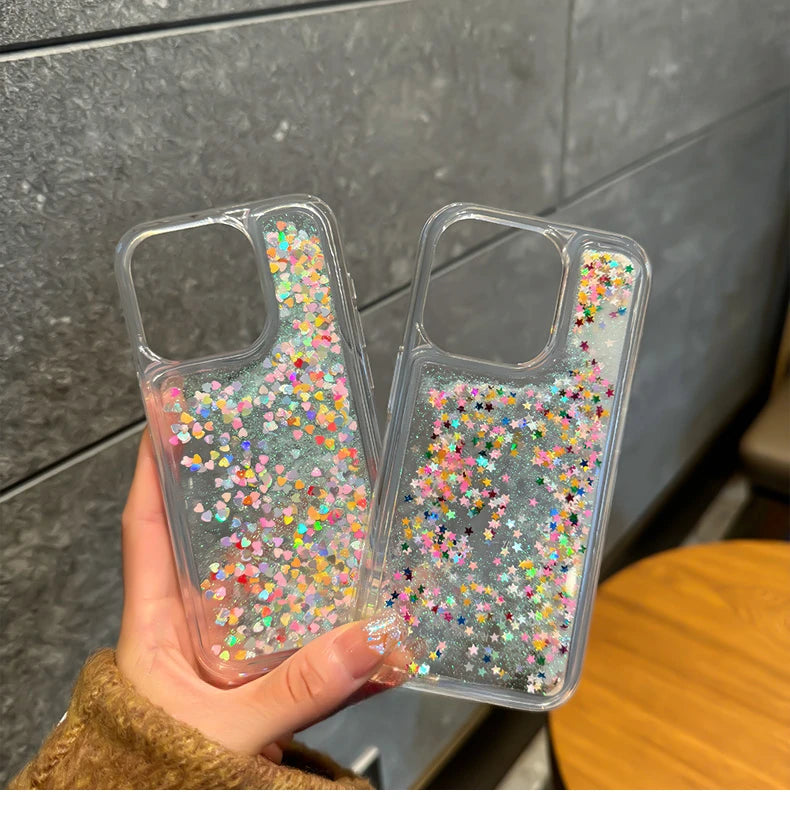 Stardust Dreams – Glitter Star Love Quicksand Case for iPhone 15, 14, 13 Pro Max