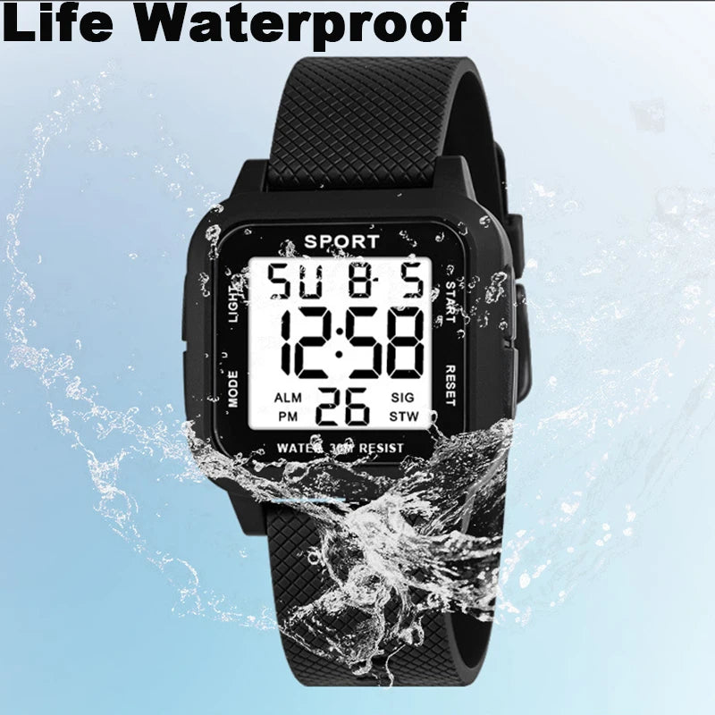 YIKAZE Men's Digital Watch Rubber Men Sports LED Watches 3Bar Waterproof Alarm Chrono Clock Man Fitness Electronic Wrist Watch