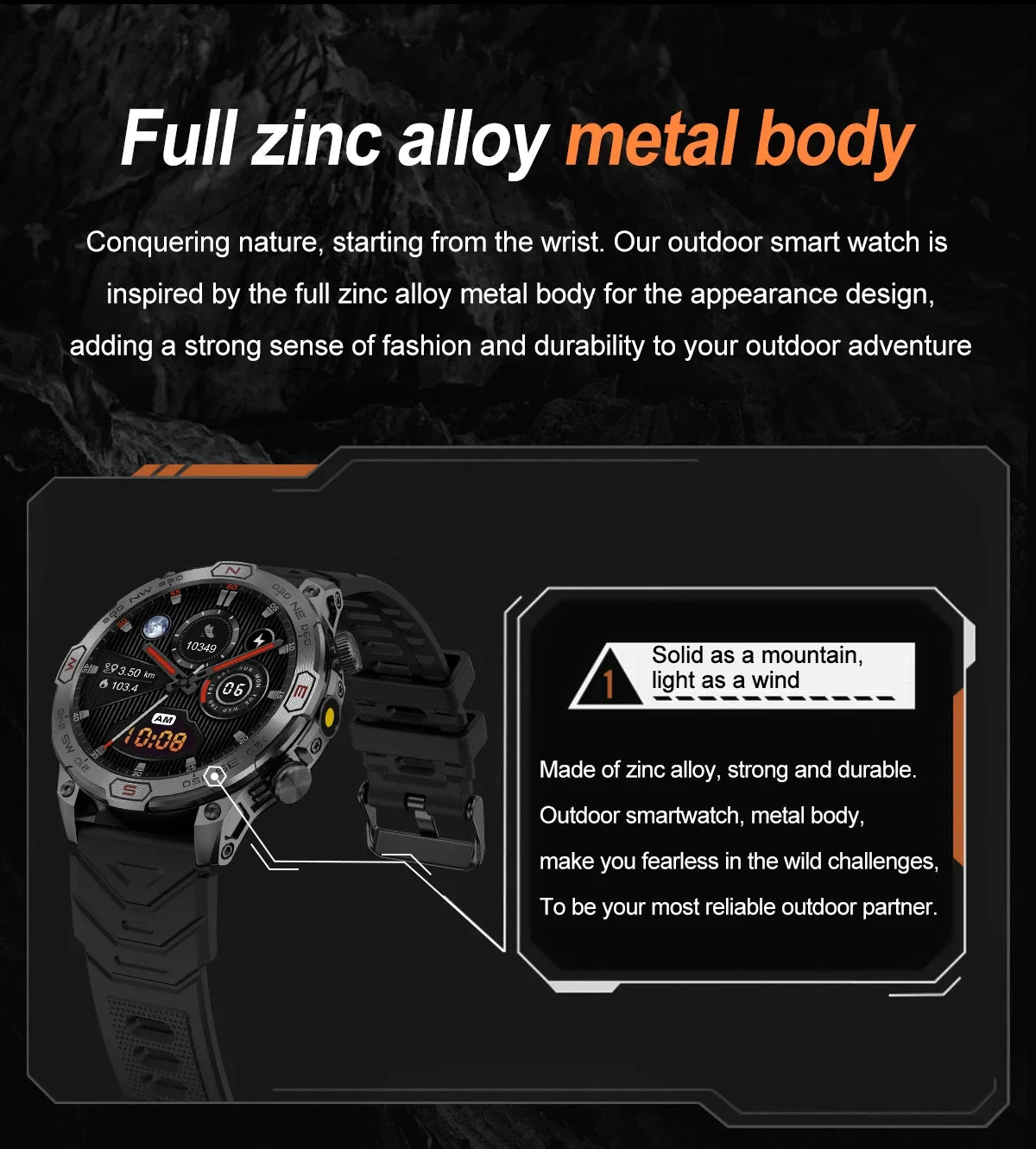 Outdoor Military Smart Watch - Bluetooth Call, Fitness GPS, Compass, Waterproof, for Android & iOS