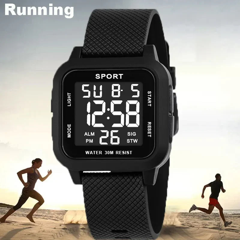 YIKAZE Men's Digital Watch Rubber Men Sports LED Watches 3Bar Waterproof Alarm Chrono Clock Man Fitness Electronic Wrist Watch